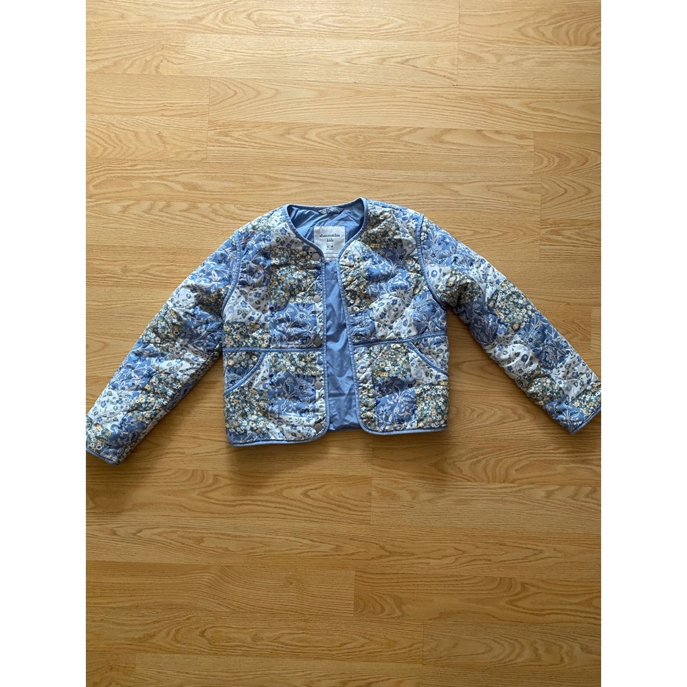 Abercrombie Kids Blue Floral Patchwork Quilted Snap Front Jacket Girls Sz 13/14
